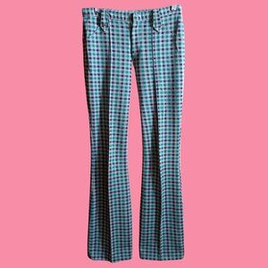 Vintage Cowgirl Mod Bellbottom 28x32 1960's Lasso Wester Green Gingham Pants
